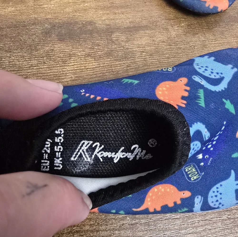 Toddler Kids Dinosaur Print Water Shoes Blue and Orange Size 4-5